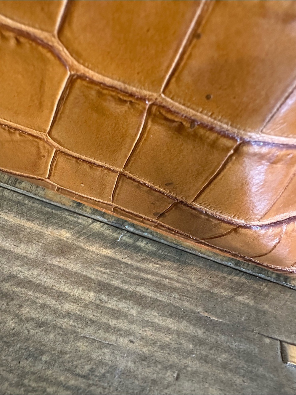 Valentina Tradizione Cognac Croc Embossed Genuine Leather Tote Made in Italy - Picture 7 of 8